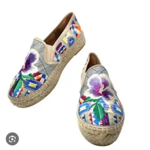 Johnny Was Madrid Floral Embroidered Espadrilles‎ Shoe Size 42 NEW