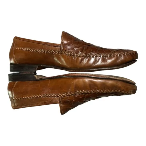 Johnston &amp; Murphy Chestnut Brown Leather Loafers Size 10.5 M Basket Weave