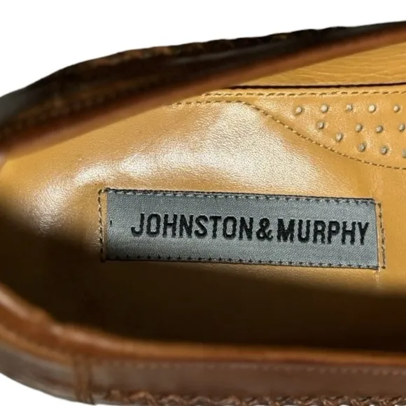 Johnston &amp; Murphy Chestnut Brown Leather Loafers Size 10.5 M Basket Weave