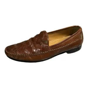 Johnston &amp; Murphy Chestnut Brown Leather Loafers Size 10.5 M Basket Weave