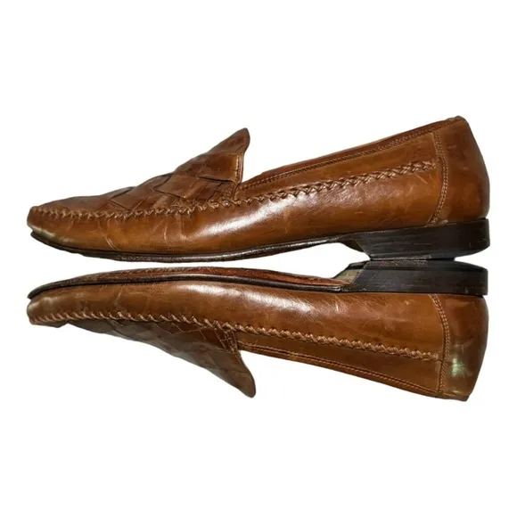 Johnston &amp; Murphy Chestnut Brown Leather Loafers Size 10.5 M Basket Weave