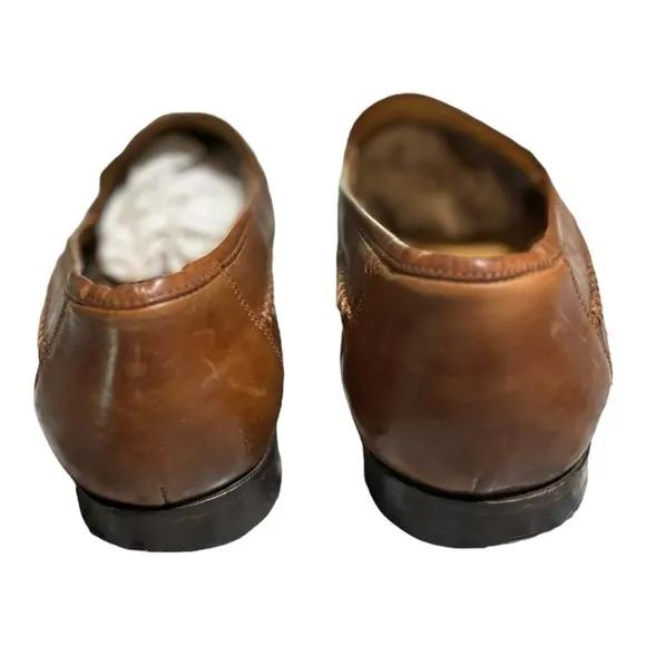 Johnston &amp; Murphy Chestnut Brown Leather Loafers Size 10.5 M Basket Weave