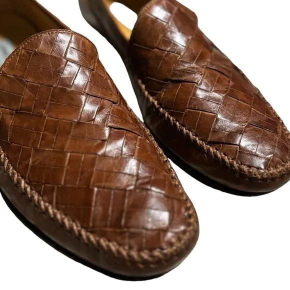 Johnston &amp; Murphy Chestnut Brown Leather Loafers Size 10.5 M Basket Weave