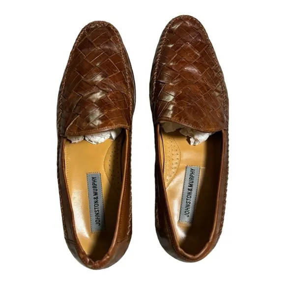 Johnston &amp; Murphy Chestnut Brown Leather Loafers Size 10.5 M Basket Weave