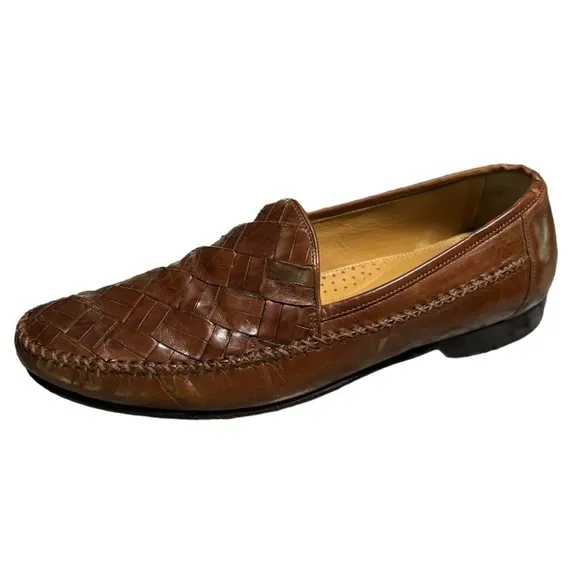 Johnston &amp; Murphy Chestnut Brown Leather Loafers Size 10.5 M Basket Weave