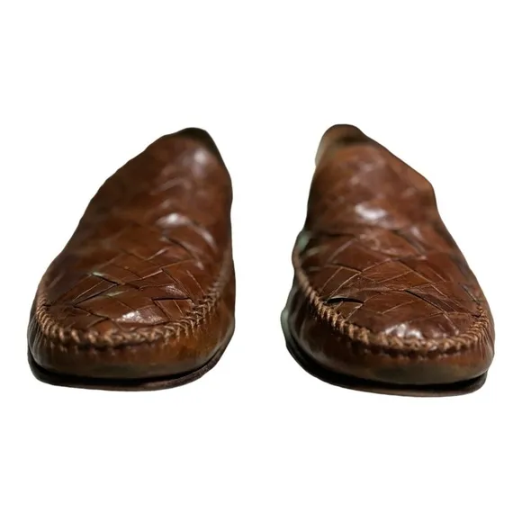 Johnston &amp; Murphy Chestnut Brown Leather Loafers Size 10.5 M Basket Weave