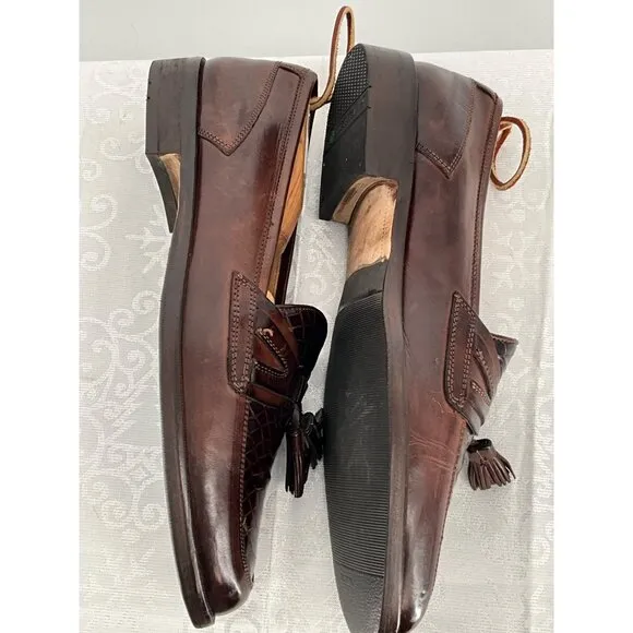 Johnston &amp; Murphy Dark Brown Crocodile Design Tassel Loafers Men's  Size 10.5N S