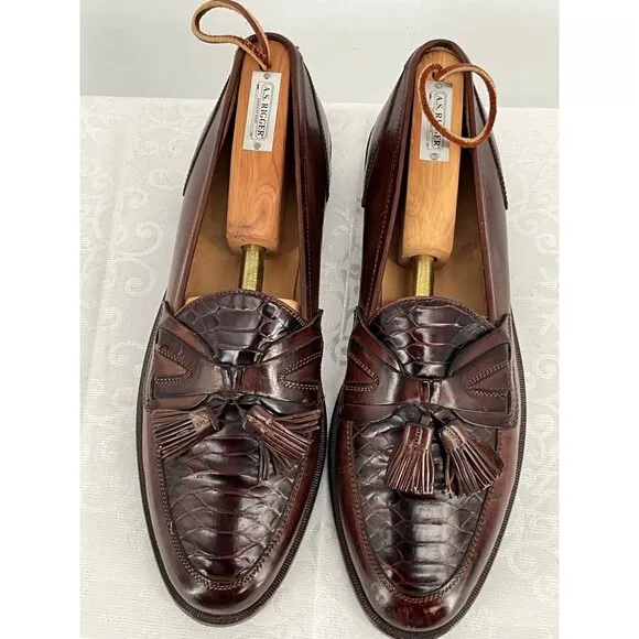 Johnston &amp; Murphy Dark Brown Crocodile Design Tassel Loafers Men's  Size 10.5N S