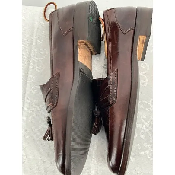 Johnston &amp; Murphy Dark Brown Crocodile Design Tassel Loafers Men's  Size 10.5N S