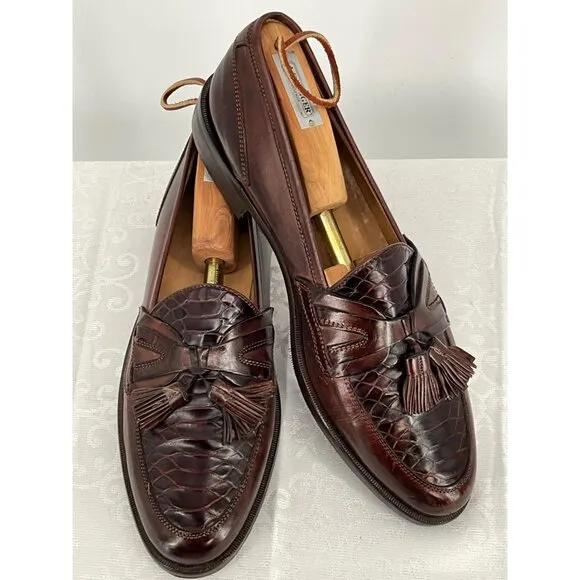 Johnston &amp; Murphy Dark Brown Crocodile Design Tassel Loafers Men's  Size 10.5N S