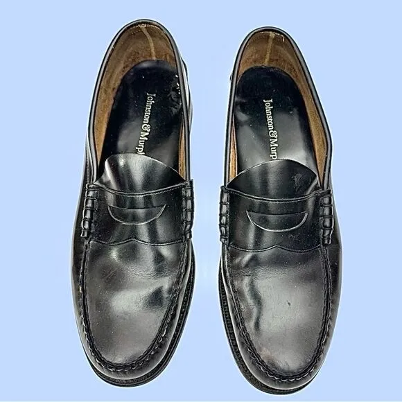Johnston &amp; Murphy Men’s Black Leather Penny Loafers Size 12 D Pre-Owned #3703