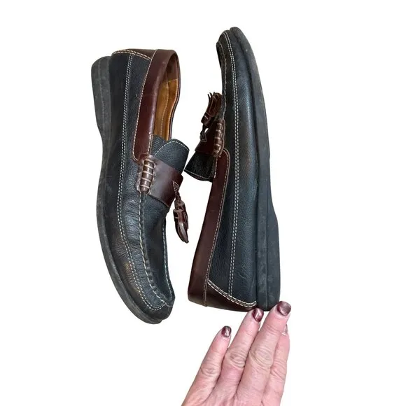 Johnston &amp; Murphy Men's Two-Tone Black/Brown Sheepskin Tasseled Loafers Size 9.5