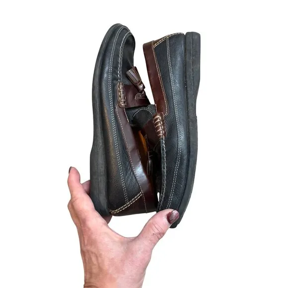 Johnston &amp; Murphy Men's Two-Tone Black/Brown Sheepskin Tasseled Loafers Size 9.5