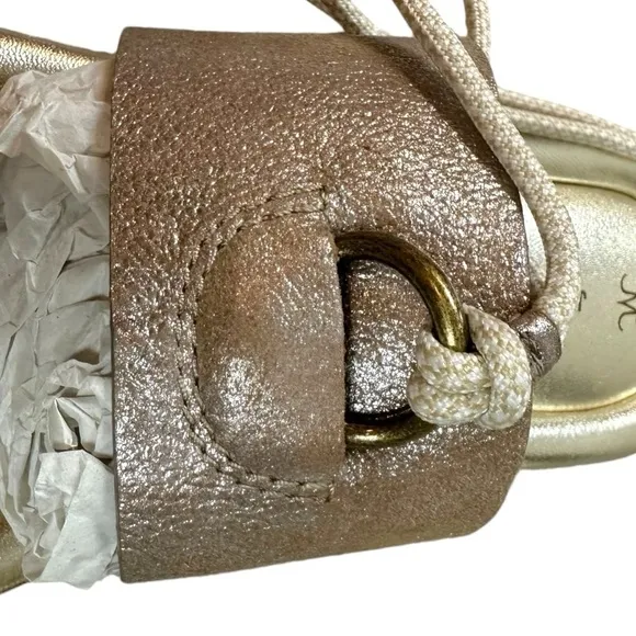 Johnston &amp; Murphy Zoey Ankle Wrap Sandals Taupe Metallic Kid Suede Size 9 Boho