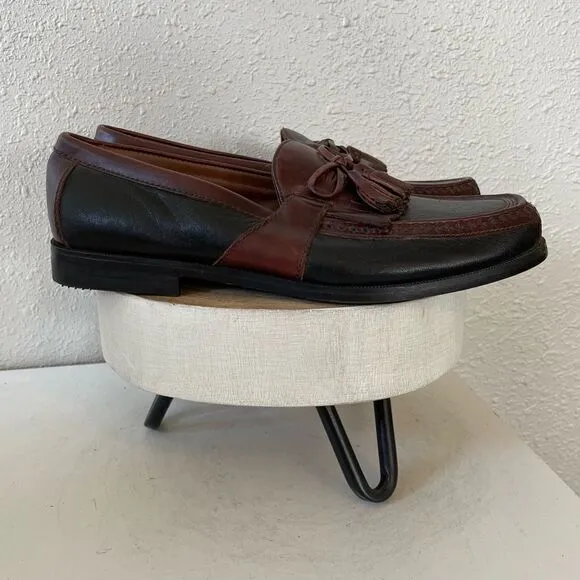 Johnston &amp; Murphy Two Tone Brown and Black Tassel Kiltie Loafer Shoes 7.5M EUC