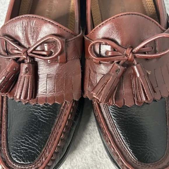 Johnston Murphy Kilt Tassel 2 Tone Loafers-Black Brown Men Sz 9US EUC