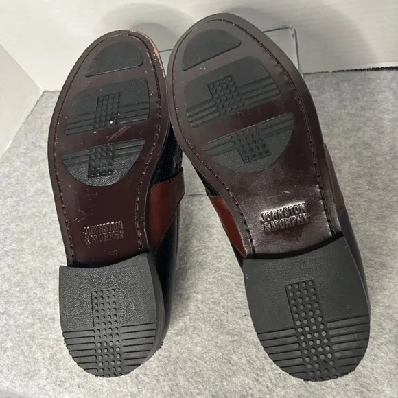Johnston Murphy Kilt Tassel 2 Tone Loafers-Black Brown Men Sz 9US EUC