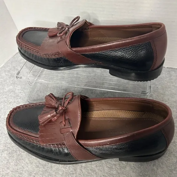 Johnston Murphy Kilt Tassel 2 Tone Loafers-Black Brown Men Sz 9US EUC