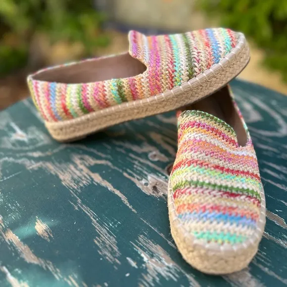 Joie &quot;Cara&quot; platform striped raﬃa jute espadrilles size 9M