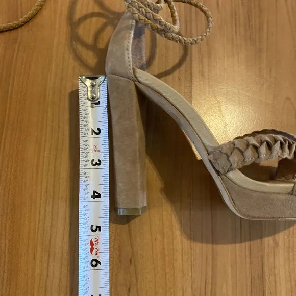 Joie Flo Ankle Wrap Suede Braided Sandals High Heel Tassels Size 35.5 / US 5.5