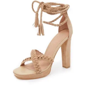 Joie Flo Ankle Wrap Suede Braided Sandals High Heel Tassels Size 35.5 / US 5.5