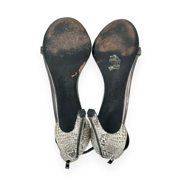 Joie Gray Snakeskin Embossed Heeled Leather &amp; Suede Sandals sz 39.5