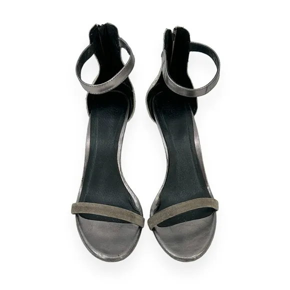 Joie Gray Snakeskin Embossed Heeled Leather &amp; Suede Sandals sz 39.5