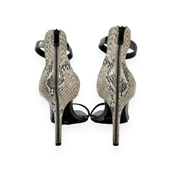 Joie Gray Snakeskin Embossed Heeled Leather &amp; Suede Sandals sz 39.5