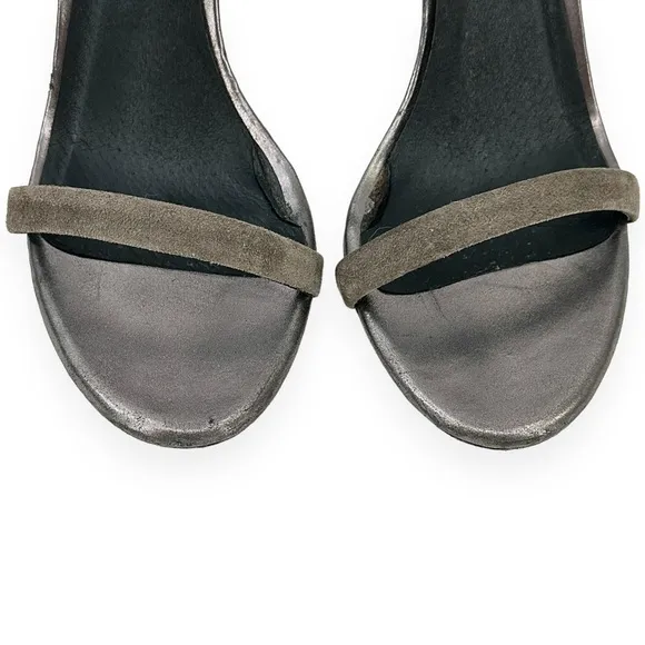 Joie Gray Snakeskin Embossed Heeled Leather &amp; Suede Sandals sz 39.5