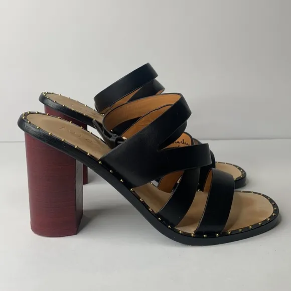 Joie Onger black leather cross-strap wood heel sandals