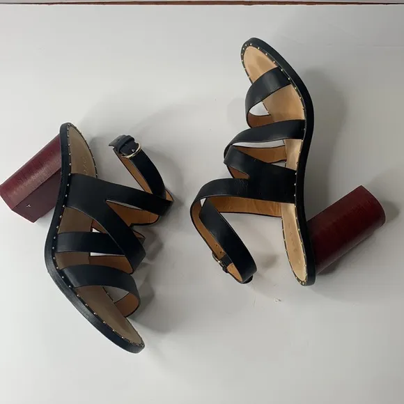 Joie Onger black leather cross-strap wood heel sandals