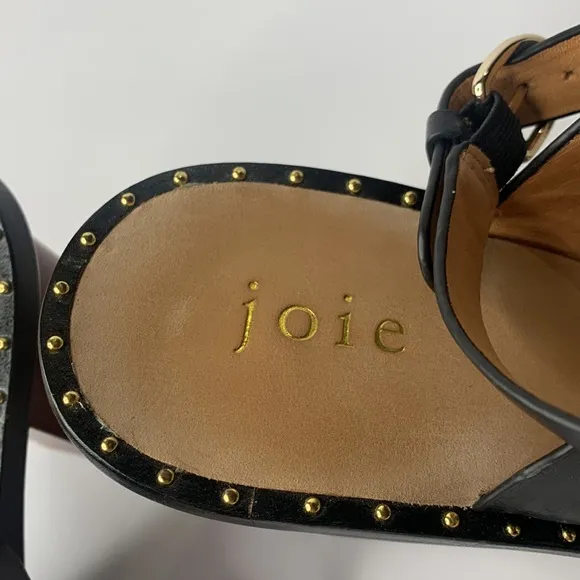 Joie Onger black leather cross-strap wood heel sandals
