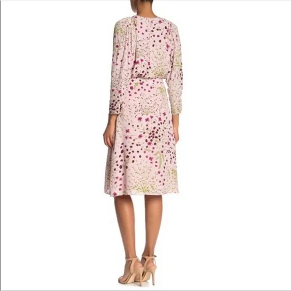 Joie Women Acantha Print Lilac Midi Tie Long Sleeve V Neck Wrap Dress Size S