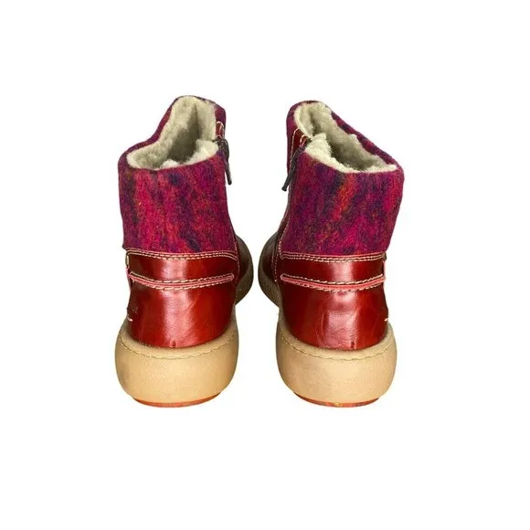 Josef Seibel Maren 22 Red Leather &amp; Wool Ankle Boots With Sherpa Lining Size 6