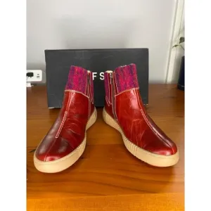 Josef Seibel Maren 22 Red Leather &amp; Wool Ankle Boots With Sherpa Lining Size 6