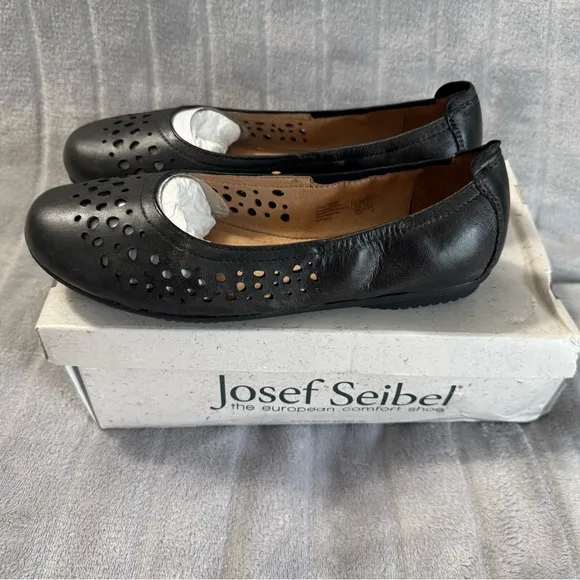 Josef Seibel Pippa 29 Nesty Oil Black Leather Ballerina Flats EU 36 US 5 to 5.5