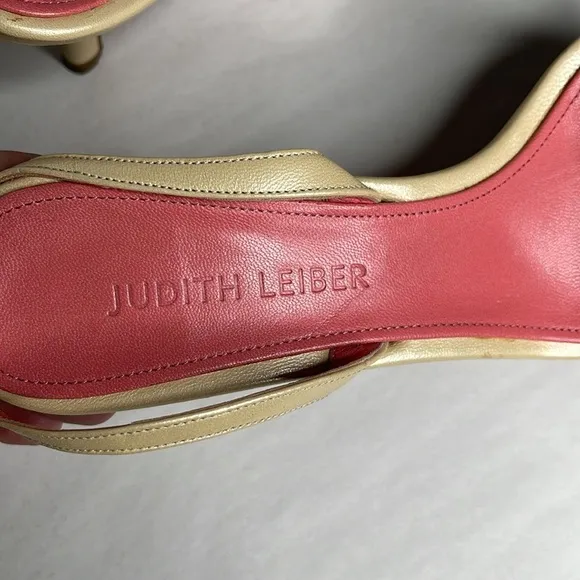 Judith Leiber Nude Leather Butterfly Ankle Strap Kitten Heel Sandals Size 6.5