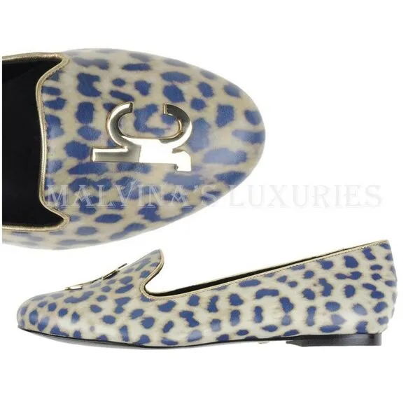 JUST CAVALLI BY ROBERTO CAVALLI SHOES LOAFERS LEOPARD PRINT LOGO DETAIL 39 / 8