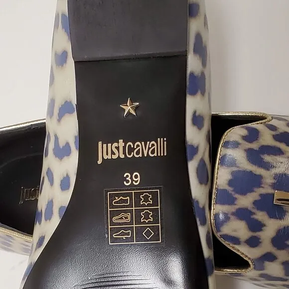 JUST CAVALLI BY ROBERTO CAVALLI SHOES LOAFERS LEOPARD PRINT LOGO DETAIL 39 / 8