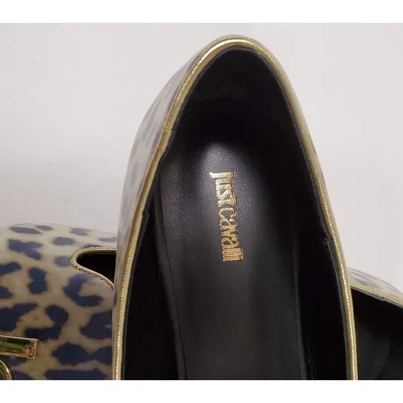 JUST CAVALLI BY ROBERTO CAVALLI SHOES LOAFERS LEOPARD PRINT LOGO DETAIL 39 / 8