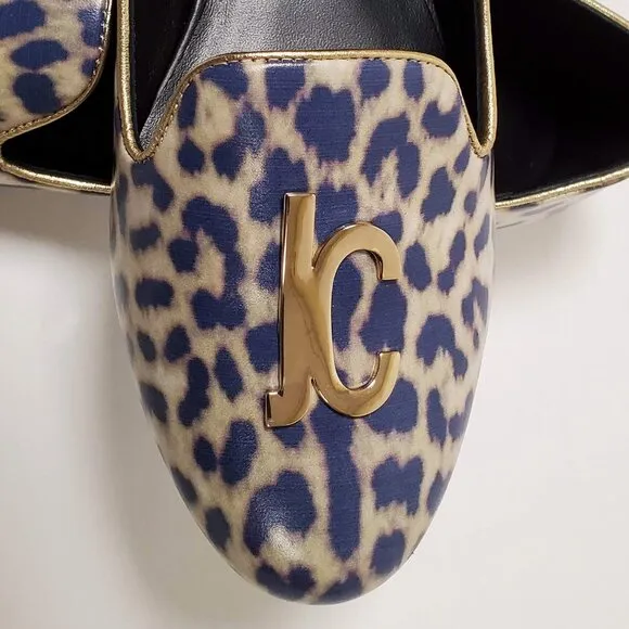 JUST CAVALLI BY ROBERTO CAVALLI SHOES LOAFERS LEOPARD PRINT LOGO DETAIL 39 / 8