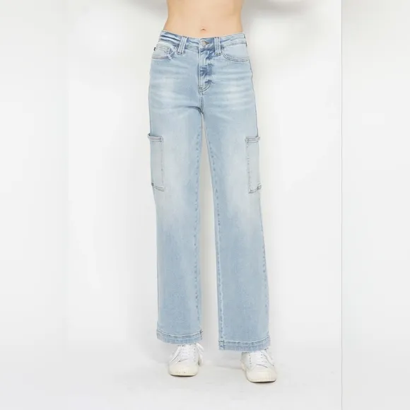 Just In!! Judy Blue Full Size High Waist Straight Cargo Jeans