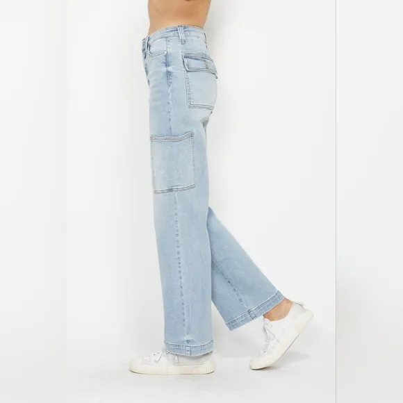 Just In!! Judy Blue Full Size High Waist Straight Cargo Jeans