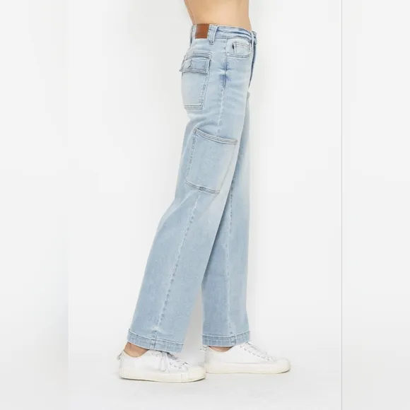 Just In!! Judy Blue Full Size High Waist Straight Cargo Jeans