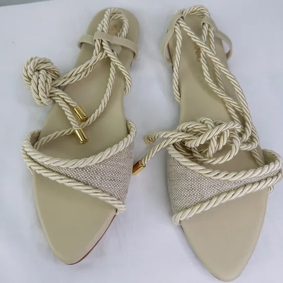 Kaanas Alena Oat Ankle Wrap Sandals with Leather Women’s Size 9 New no box