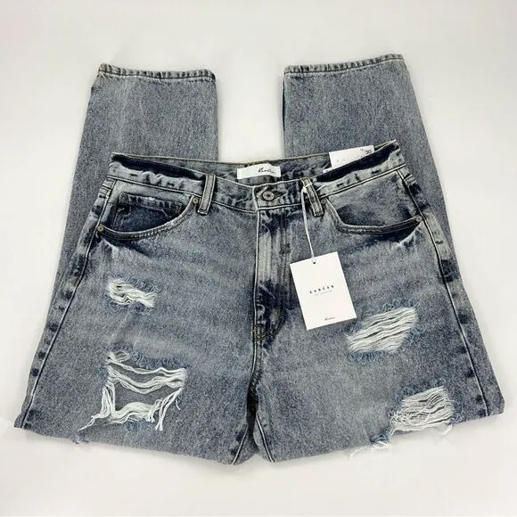 KanCan Karen High Rise Mom Distressed Denim Cropped Jeans 13/30 NWT