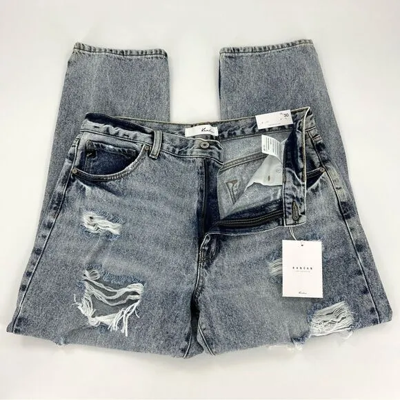 KanCan Karen High Rise Mom Distressed Denim Cropped Jeans 13/30 NWT