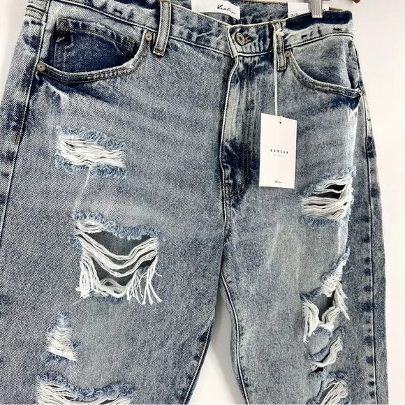 KanCan Karen High Rise Mom Distressed Denim Cropped Jeans 13/30 NWT