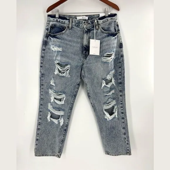 KanCan Karen High Rise Mom Distressed Denim Cropped Jeans 13/30 NWT
