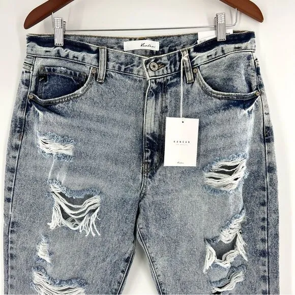 KanCan Karen High Rise Mom Distressed Denim Cropped Jeans 13/30 NWT
